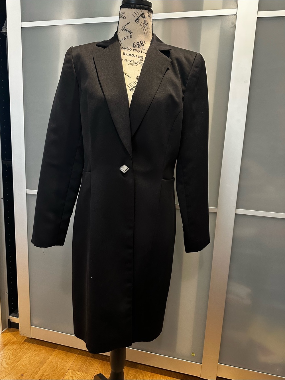 Hugo Buscati Black Long Single-Button Trench Coat